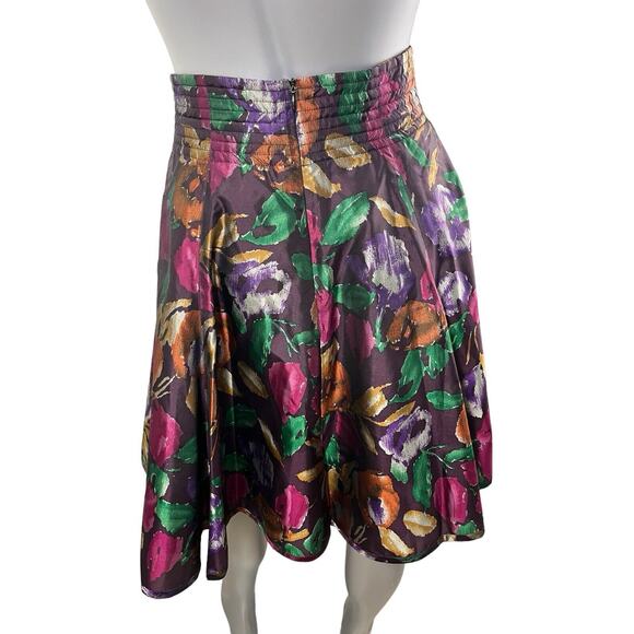 Vintage Skirt Women's 8 Silk 90s A-line Multicolor Floral Purple Romantic Y2K - Picture 3 of 9